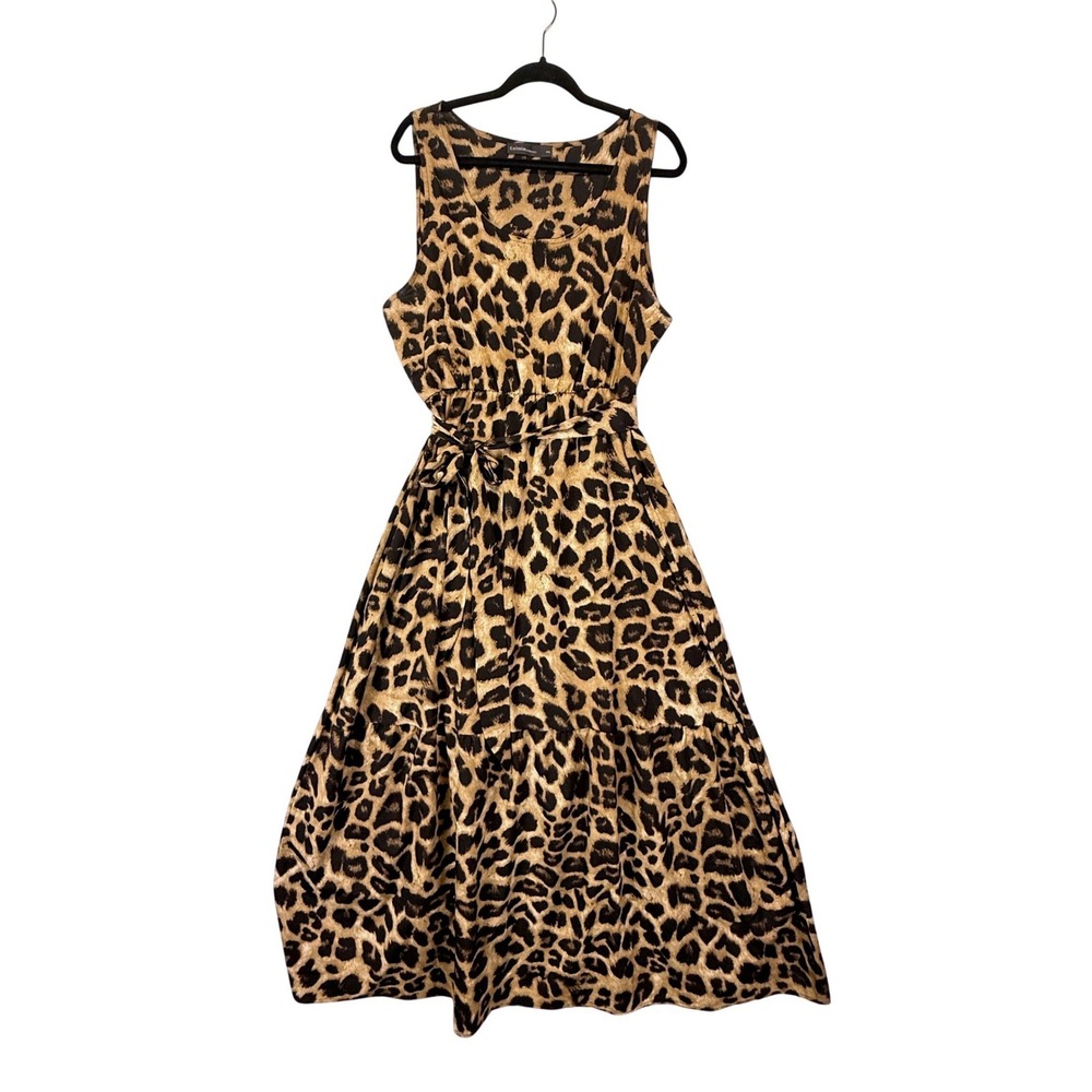 Leopard Print Tiered Maxi Dress Tie Waist 4XL A-Line MobWifeAesthetic Boho Y2K